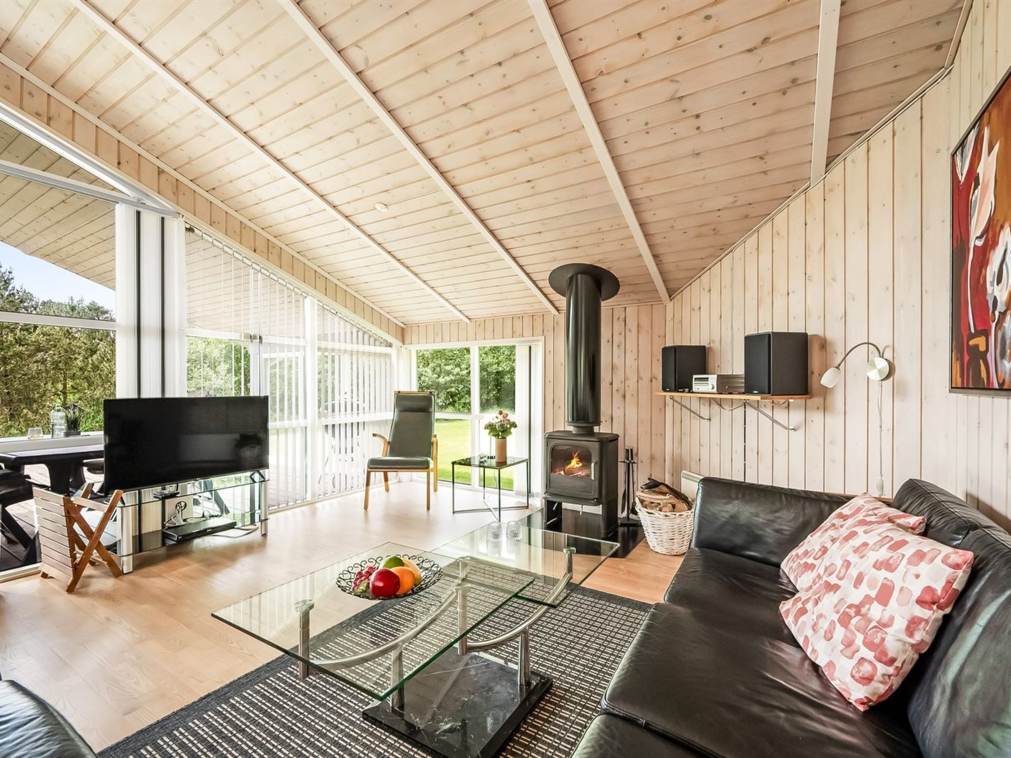 Televisie, een open haard en een dvd-speler