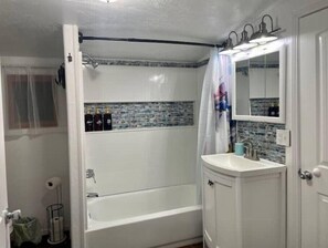 Hair dryer, bidet, towels, soap