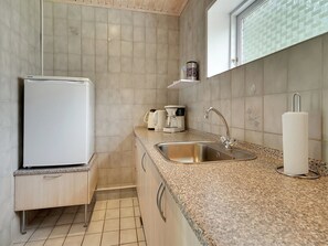 Fridge, oven, high chair, cookware/dishes/utensils