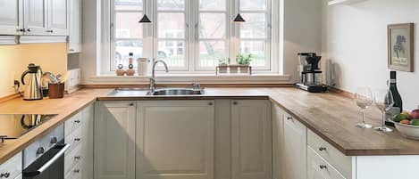 Fridge, oven, dishwasher, high chair