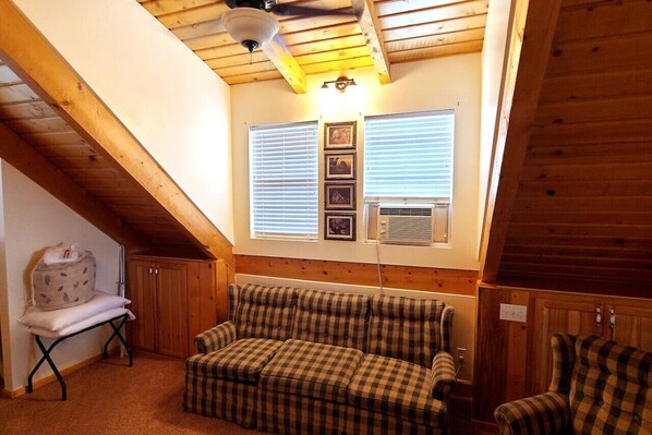 Smart TV, fireplace, video games, DVD player