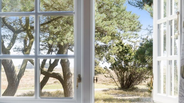 A window with a view of trees and a clear sky. - "Gravers" - 300m from the sea by Interhome (Læsø)