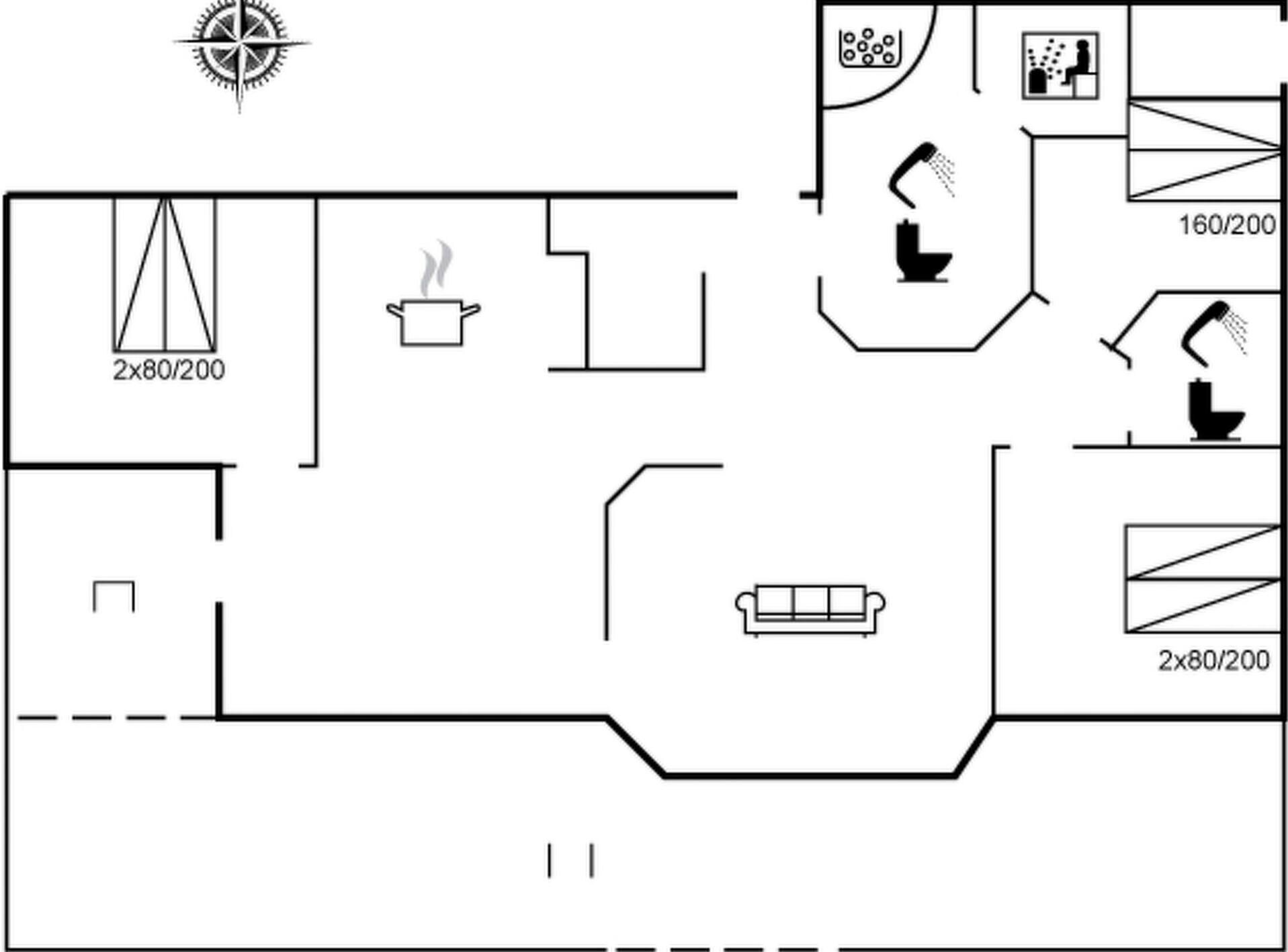 Plano de planta que muestra una cocina, un comedor y una sala de estar.
