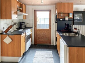 Fridge, oven, dishwasher, high chair