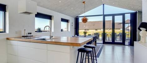 Fridge, oven, dishwasher, highchair