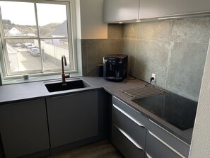 Fridge, oven, dishwasher, high chair