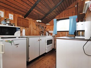 Fridge, microwave, oven, cookware/dishes/utensils