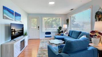 TV, fireplace, streaming services