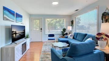 TV, fireplace, streaming services