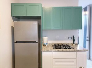 Fridge, microwave, oven, toaster