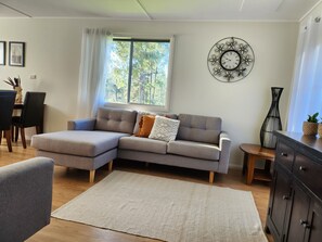 Smart TV, books, music library, stereo