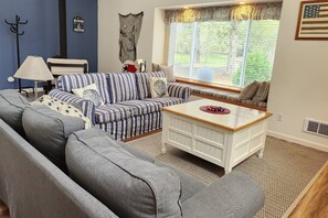 Smart TV, fireplace, DVD player, books