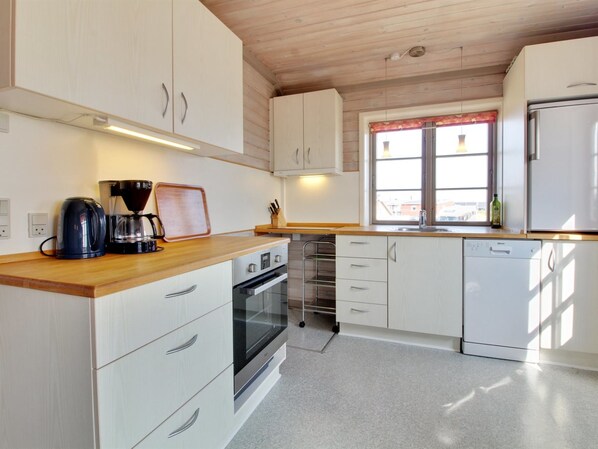 Fridge, dishwasher, cookware/dishes/utensils