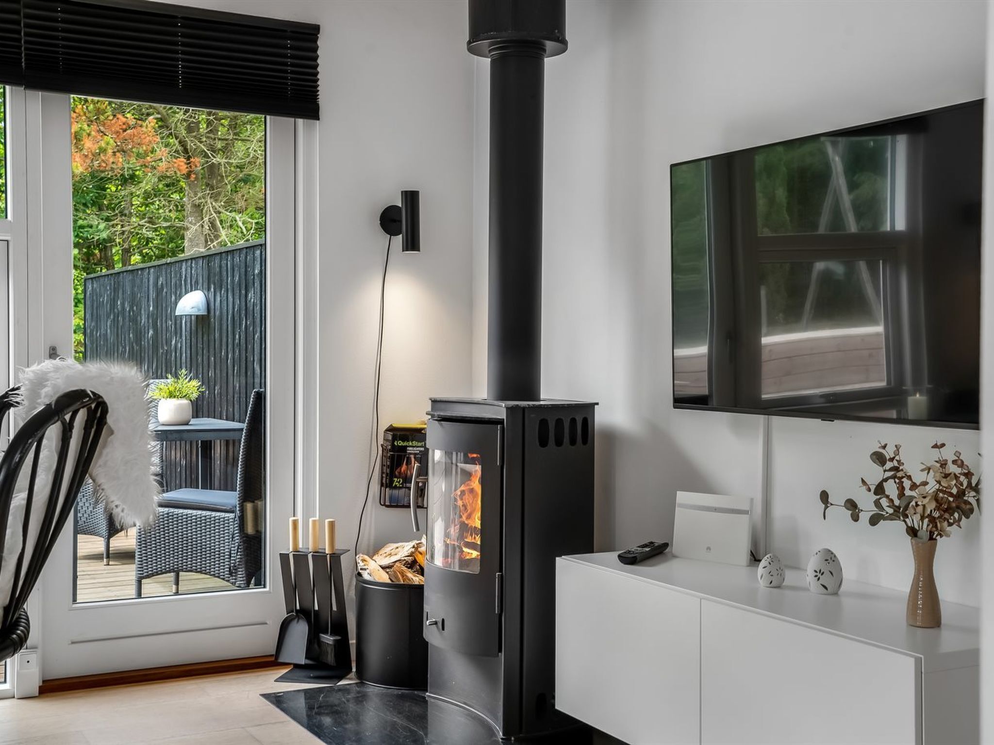 TV, fireplace