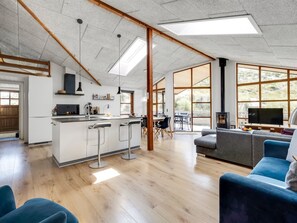 Een televisie, een open haard en een dvd-speler