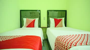 Desk, laptop workspace, free WiFi, bed sheets