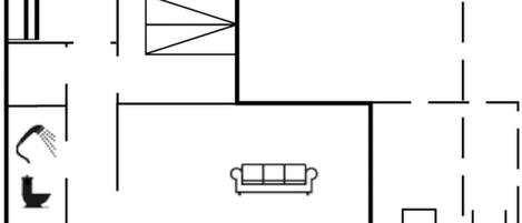 A floor plan with a kitchen area, a dining area, and a living room.