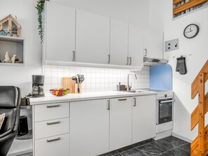 Fridge, oven, dishwasher, high chair