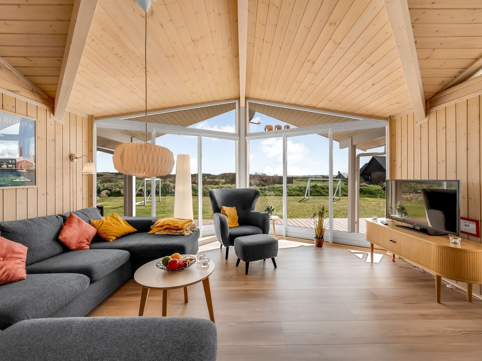 Televisión, chimenea y reproductor de DVD 