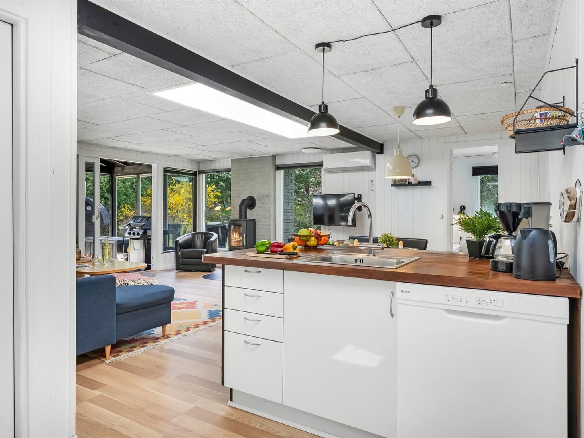 Fridge, oven, dishwasher, cookware/dishes/utensils