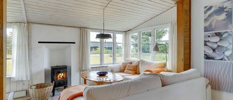 Una televisión, una chimenea