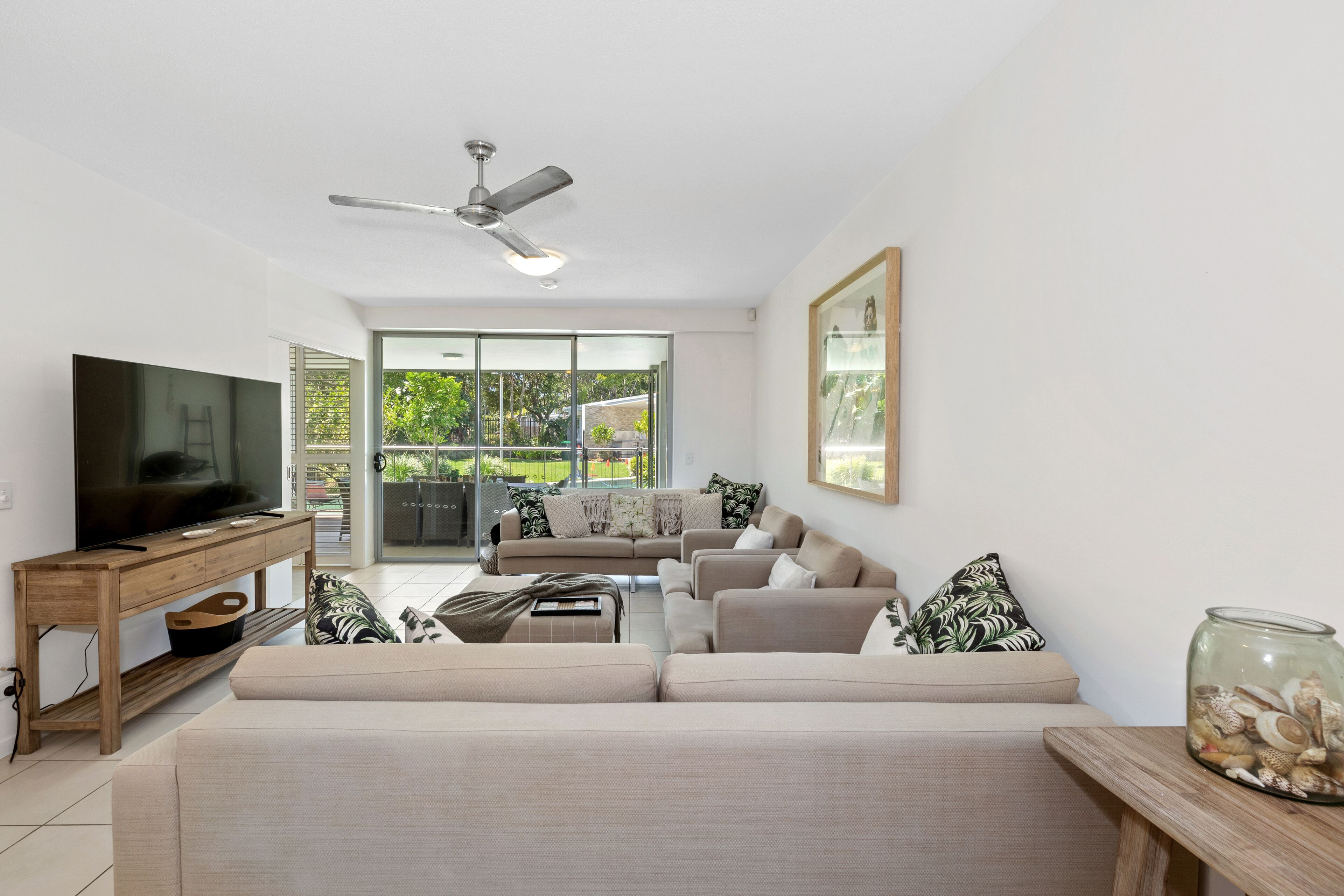 Deluxe Apartment, 3 Bedrooms, Pool Access, Pool View | Living area | Flat-screen TV