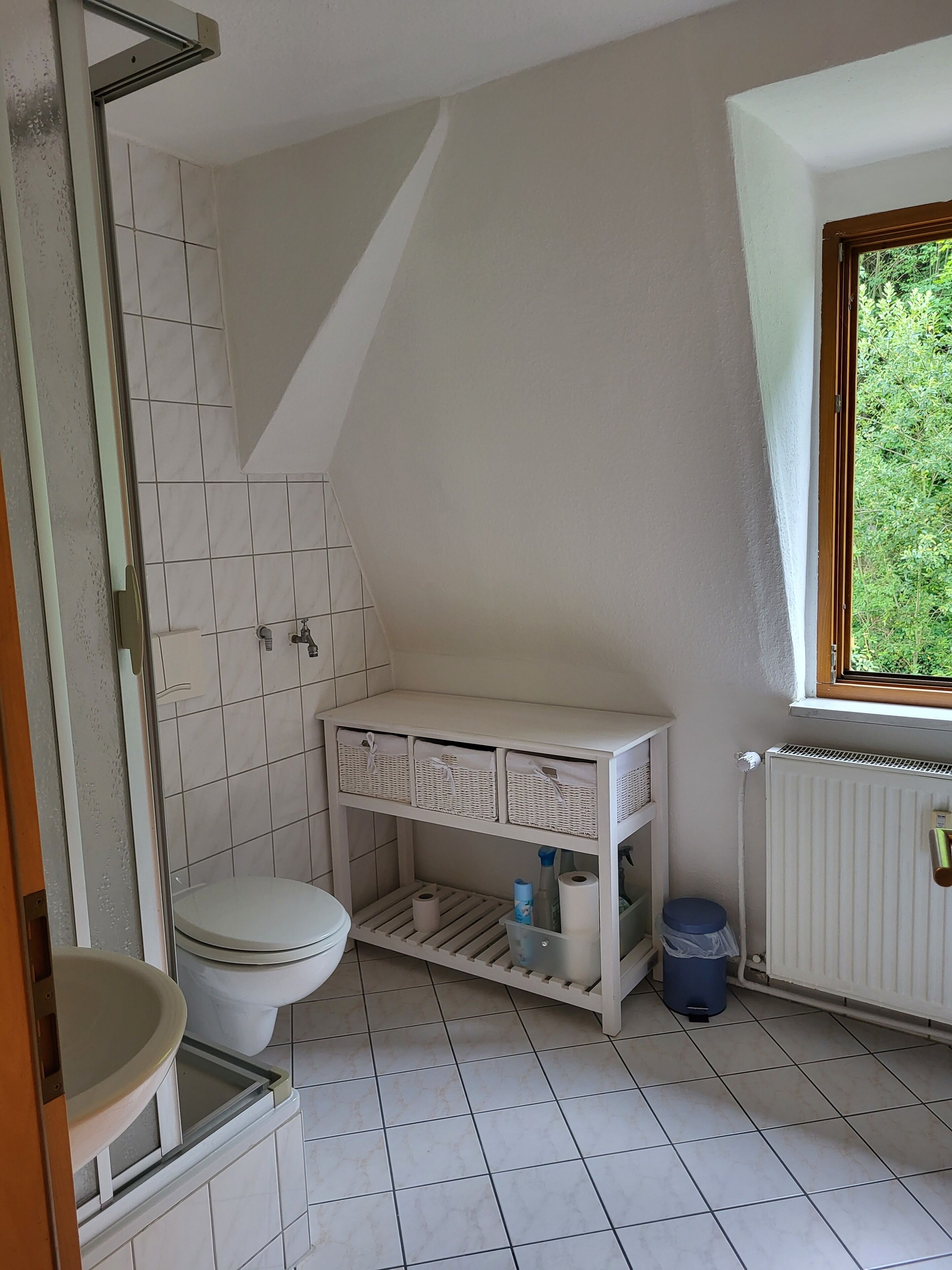 Dusche, Haartrockner, Handtücher, Toilettenpapier