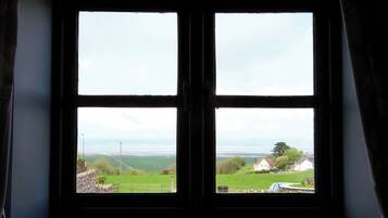 32-inch flat-screen TV with cable channels, fireplace