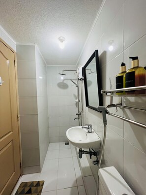 Shower, bidet, towels, soap