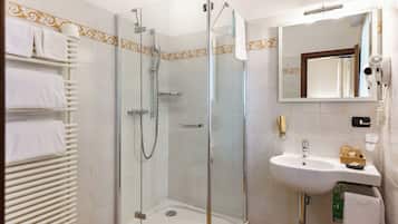 Rainfall showerhead, designer toiletries, bathrobes, bidet
