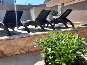 Outdoor lounge chairs and a potted plant. - Villa Magnifica in Pula (Pula)