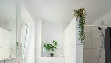 Basic Apartment | Bathroom | Shower, hair dryer, towels, soap