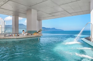 Indoor pool, open 7:00 AM to 9:00 PM, pool umbrellas, sun loungers