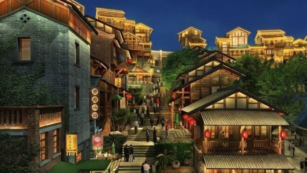 A traditional-style building with multiple levels, a staircase, and a small outdoor seating area. - AiXi Traving with hostel (Chongqing)