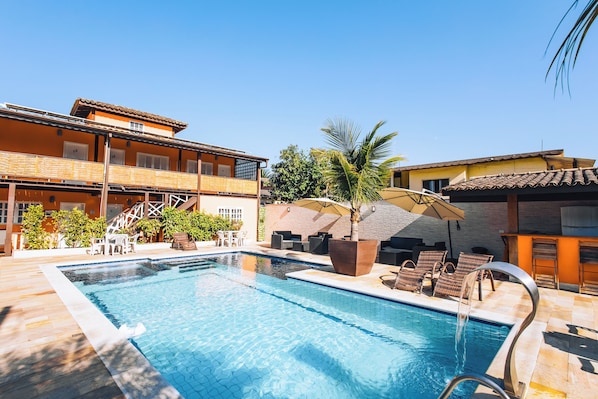 Outdoor pool, open 8:00 AM to 10:00 PM, pool umbrellas, pool loungers