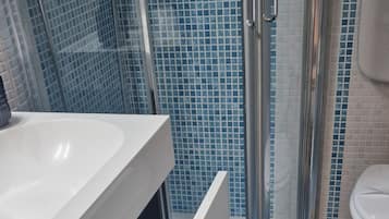 Hair dryer, bidet, towels, soap