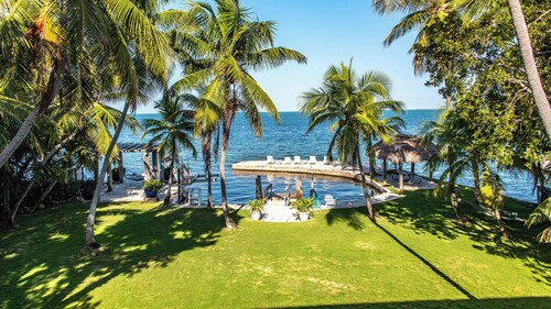 Lush tropical plantings in a gated compound located directly on the Florida Bay