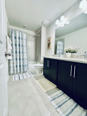 淋浴设施、吹风机、毛巾、肥皂