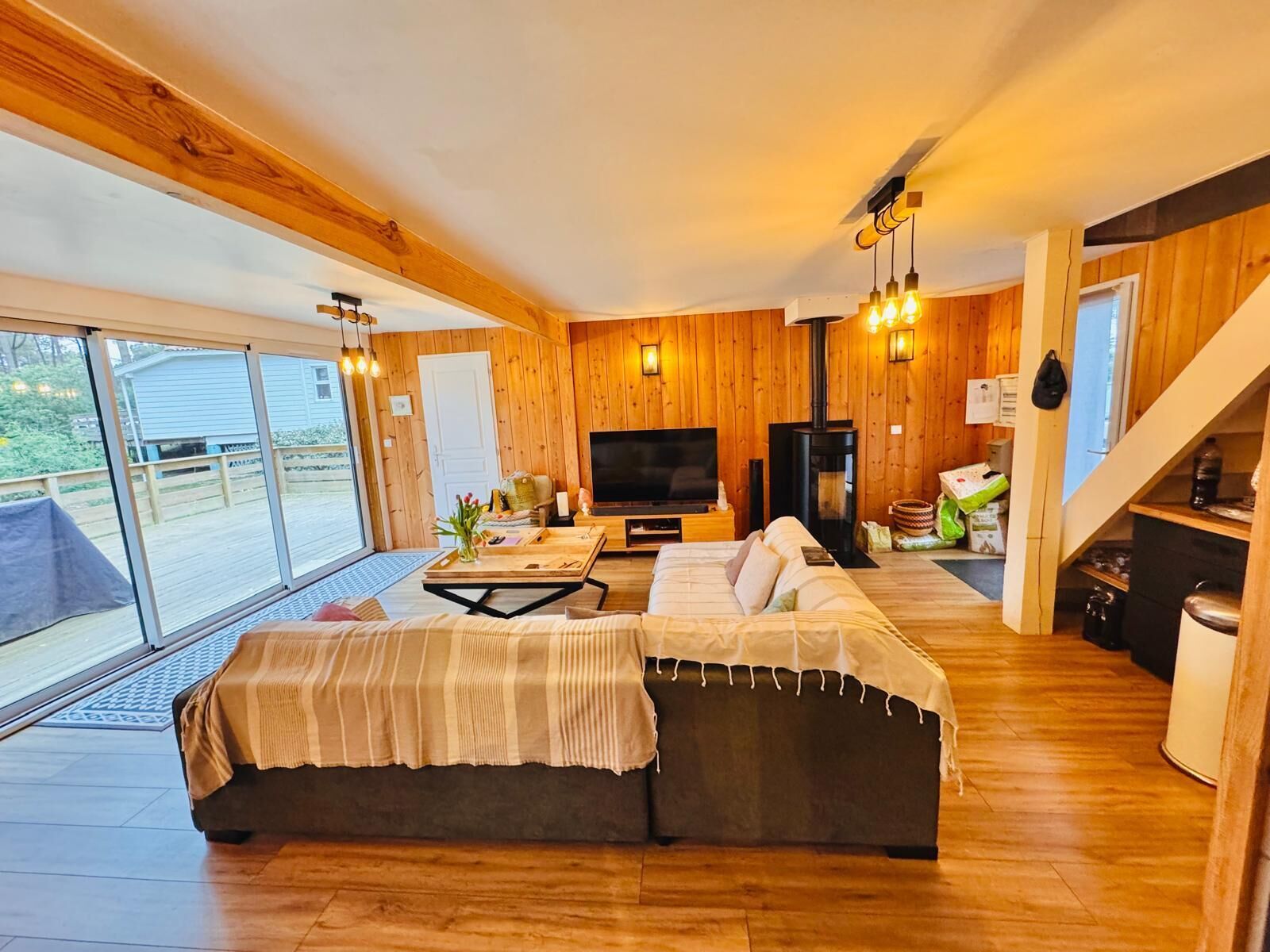 Smart-TV, peis, bøker og filmbibliotek