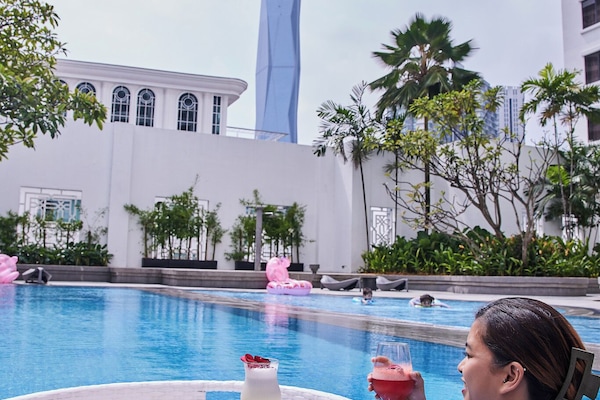 Outdoor pool, sun loungers