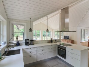 Fridge, oven, dishwasher, cookware/dishes/utensils