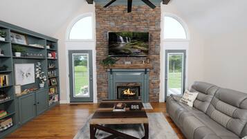 Smart TV, fireplace, video games, books