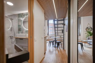 City Loft | 1 bedroom, premium bedding, laptop workspace, blackout drapes