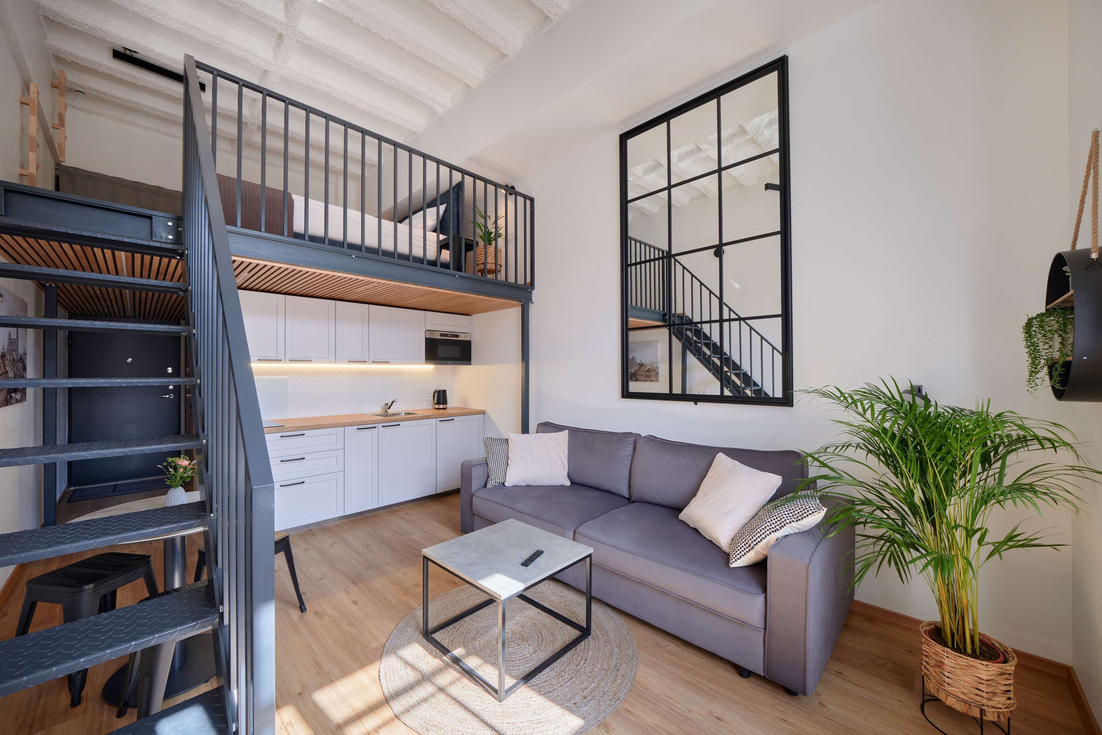 City Loft | 1 bedroom, premium bedding, laptop workspace, blackout curtains