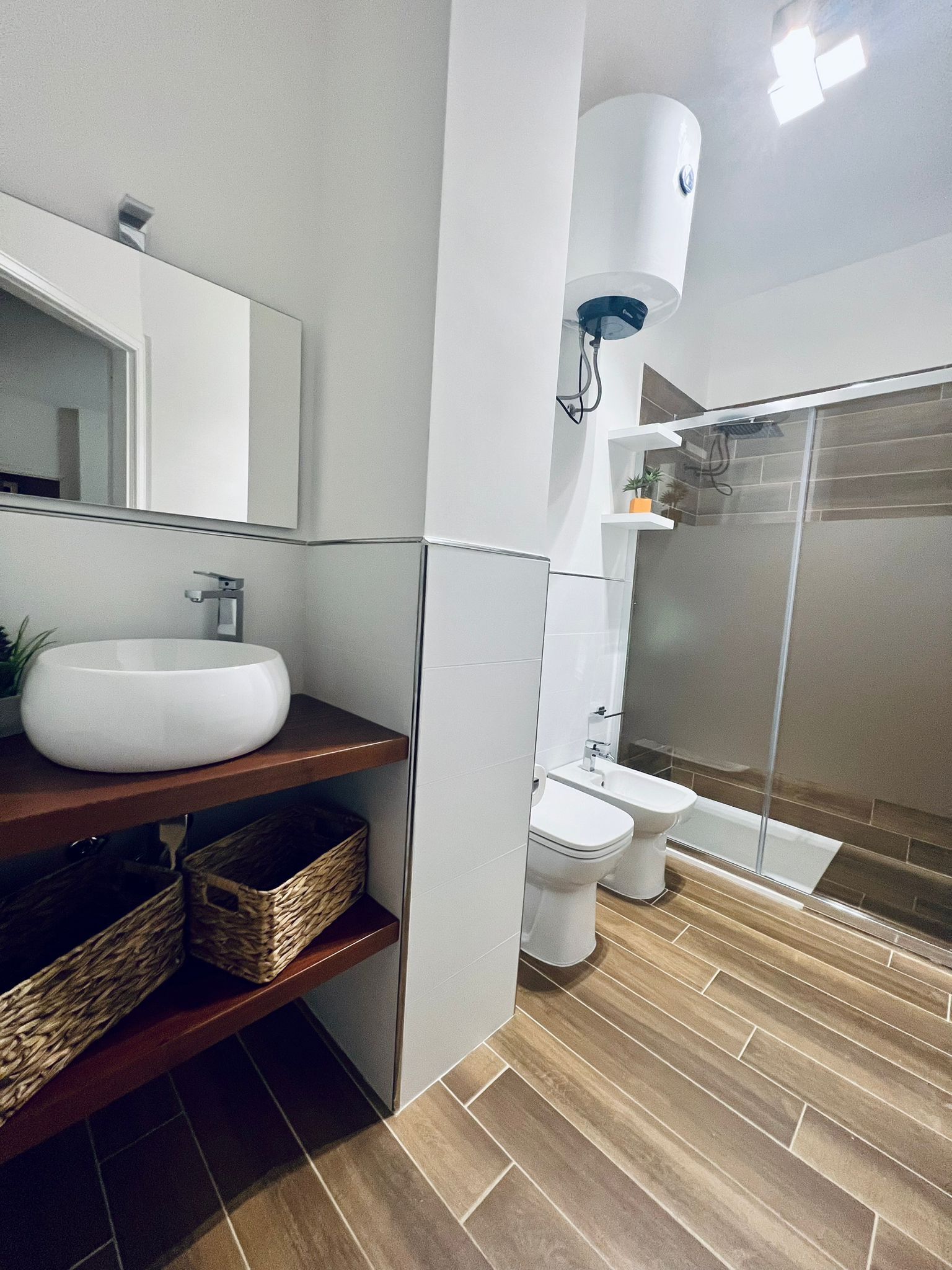 Ducha, secador de pelo, bidet, toallas