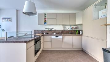 Réfrigérateur, four, lave-vaisselle, cafetière/bouilloire