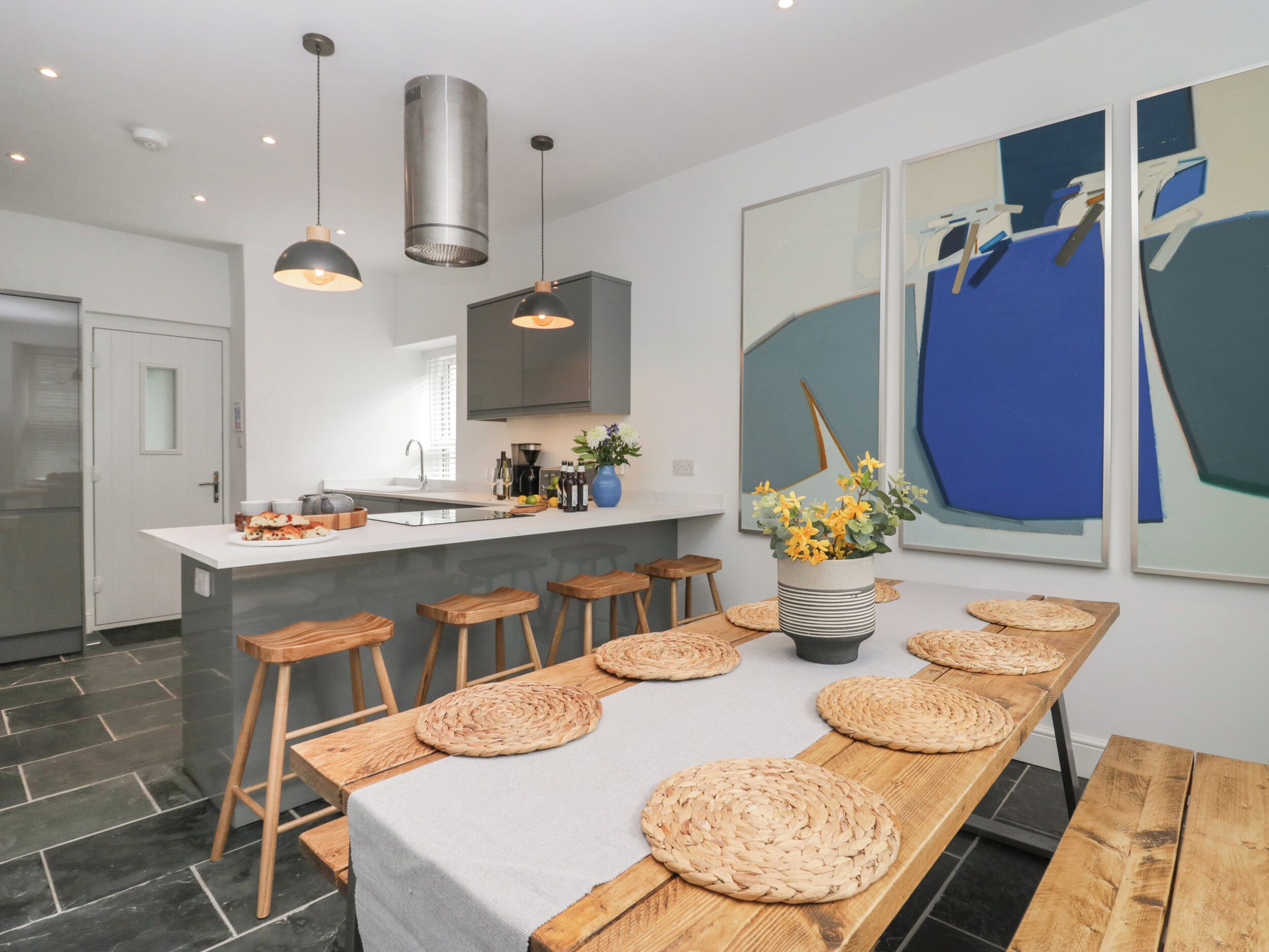 Fridge, dishwasher, electric kettle, toaster