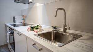 A modern kitchen with a stainless steel sink, a built-in oven, and a microwave. - Passetto De Lectis in Ortona (Ortona)