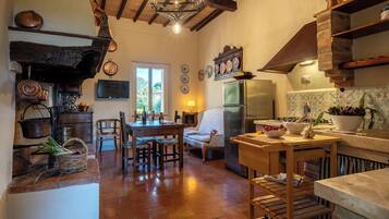 Apartamento | Área de estar | TV de tela plana 32 polegadas com canais via satélite, lareira