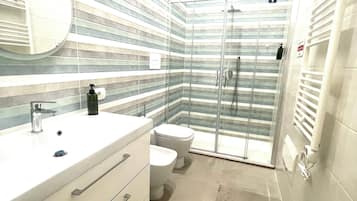 Free toiletries, hair dryer, bidet, towels
